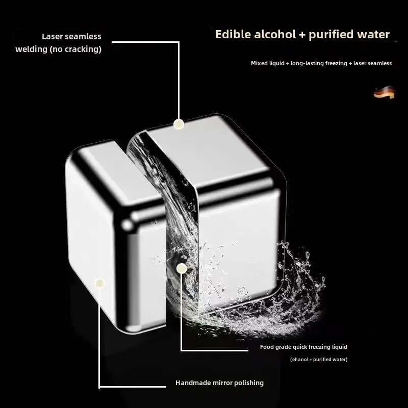 Stainless Steel Creative Metal Ice Cubes Speed Freezing Iron Stone Ice Blocks Square Ice Chillers For Bars Restaurants And Home 