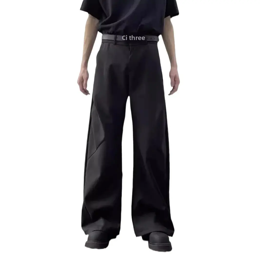 Men's Summer Lightweight Korean Trendy Straight-Leg Loose-Fit Sports 9/10/11 Inch Wide-Leg Ice Silk Casual Trousers