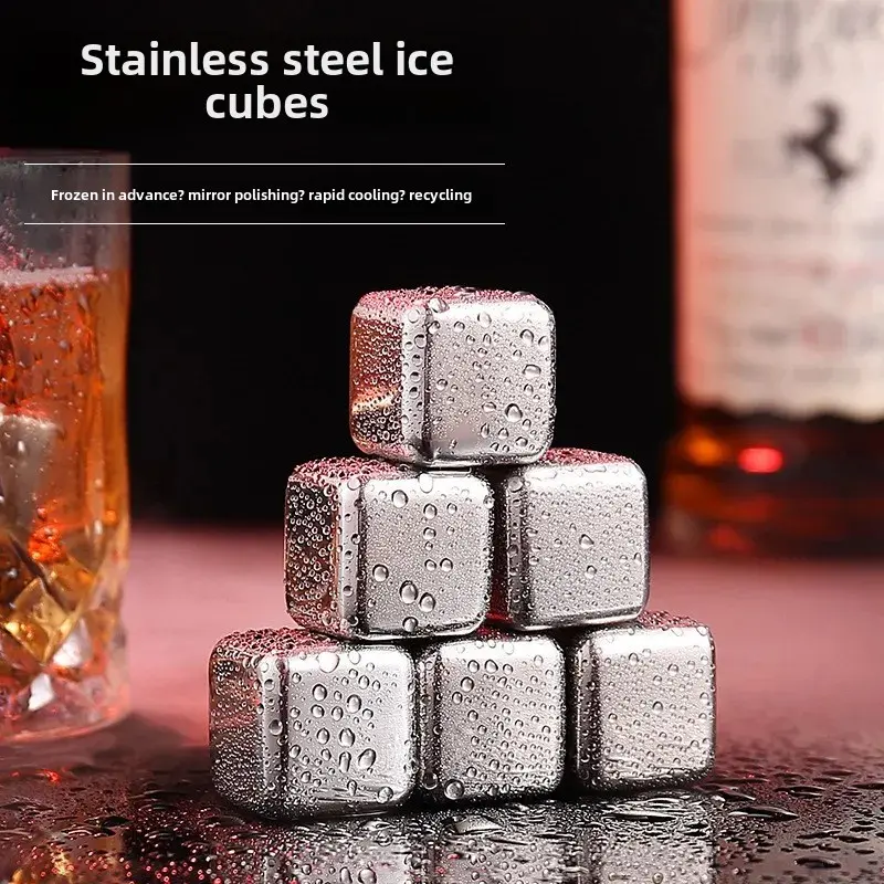 Stainless Steel Creative Metal Ice Cubes Speed Freezing Iron Stone Ice Blocks Square Ice Chillers For Bars Restaurants And Home 