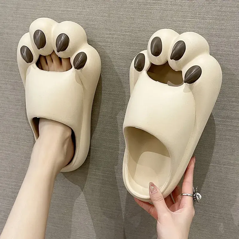 Cute Cartoon Cat Claw Slippers Women's Summer Indoor Outer Wear Thick Bottom Non-Slip Couple Slippers Men Street Series