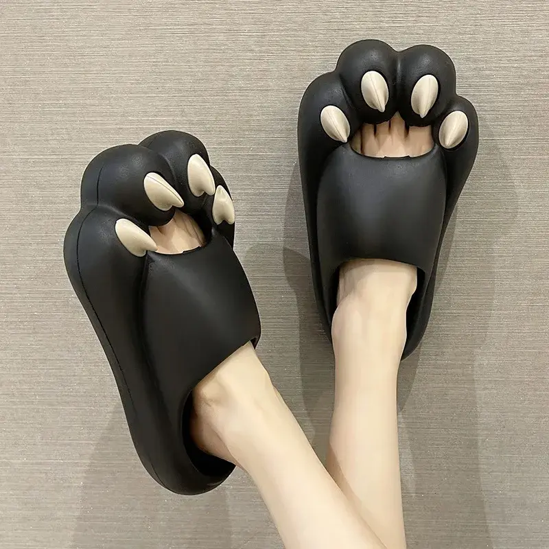 Cute Cartoon Cat Claw Slippers Women's Summer Indoor Outer Wear Thick Bottom Non-Slip Couple Slippers Men Street Series