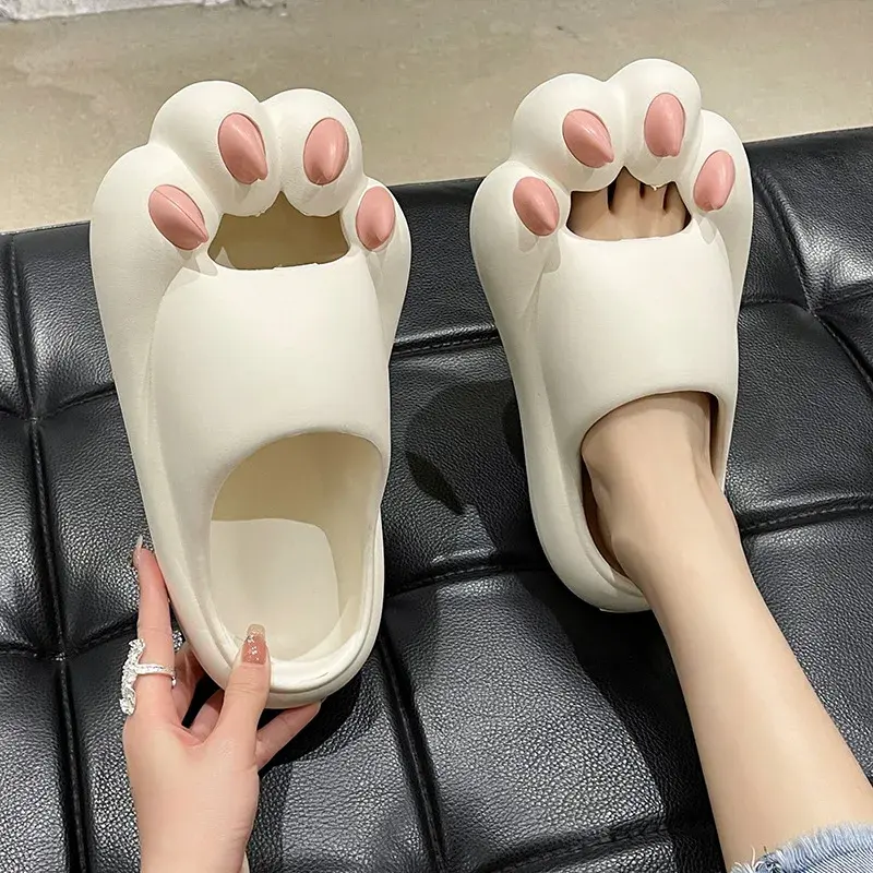 Cute Cartoon Cat Claw Slippers Women's Summer Indoor Outer Wear Thick Bottom Non-Slip Couple Slippers Men Street Series
