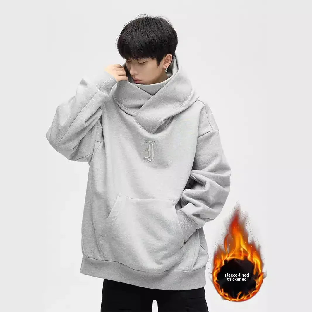 Men's Hoodie Sweatshirt Winter Thickened Fleece American Style High Street Outerwear Casual Comfortable Loose Fit Streetwear