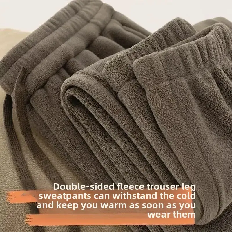 Double-Sided Zippered Fleece Pants For Men Thickened Winter Warm Sweatpants Casual Loose Fit Outerwear Trousers