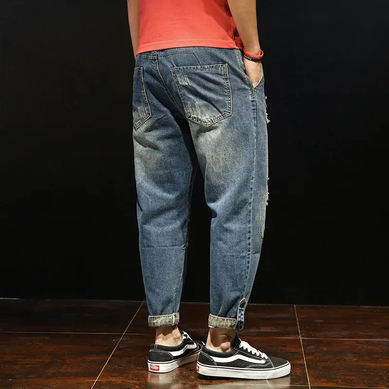 Trendy Brand Men's Jeans Loose Fit Casual Style Japanese Design Cropped Pants For Overweight Men New Arrival 2023