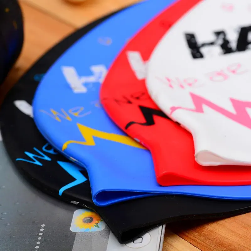 Unisex Silicone Swimming Cap Waterproof Graffiti Ear Protection Adult Swim Cap Fashionable Sports Accessories for Men And Women