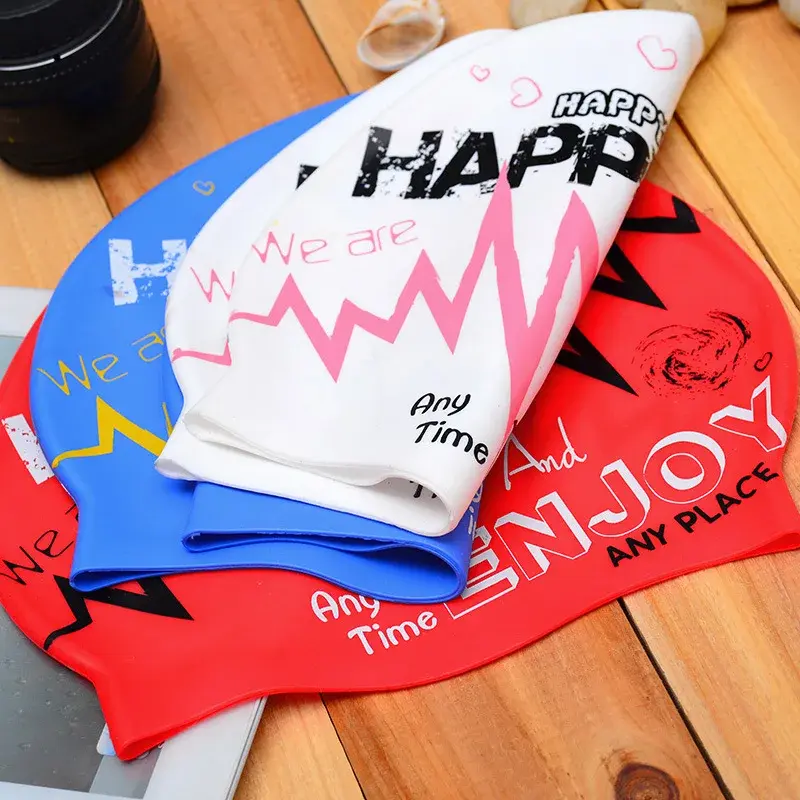 Unisex Silicone Swimming Cap Waterproof Graffiti Ear Protection Adult Swim Cap Fashionable Sports Accessories for Men And Women