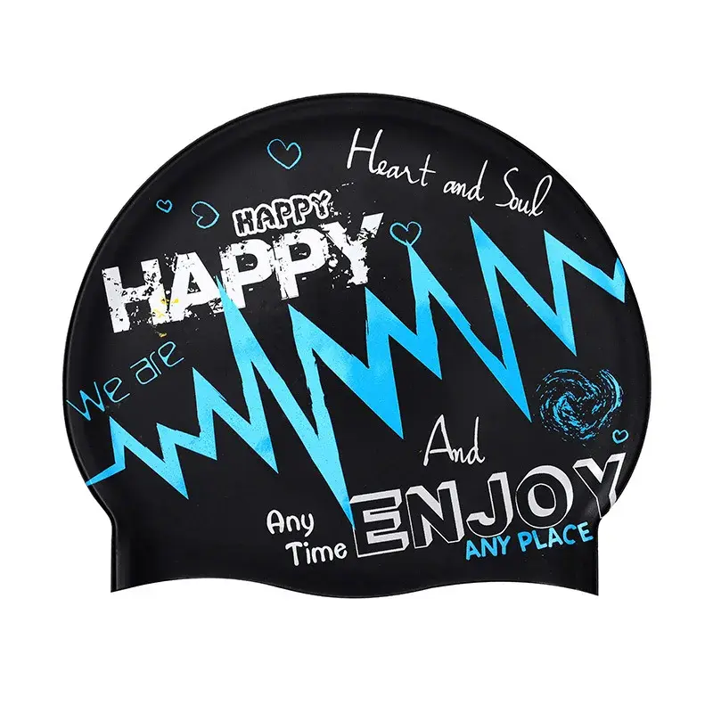 Unisex Silicone Swimming Cap Waterproof Graffiti Ear Protection Adult Swim Cap Fashionable Sports Accessories for Men And Women