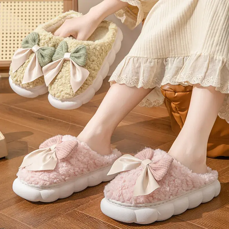 Women's Autumn Winter Warm Fleece-Lined Cotton Slippers Indoor Home Use Warm Foot Months Shoes Anti-Cold Plush Slippers Wholesal