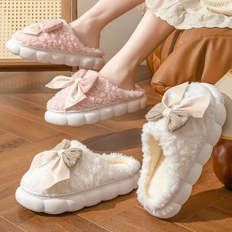 Women's Autumn Winter Warm Fleece-Lined Cotton Slippers Indoor Home Use Warm Foot Months Shoes Anti-Cold Plush Slippers Wholesal