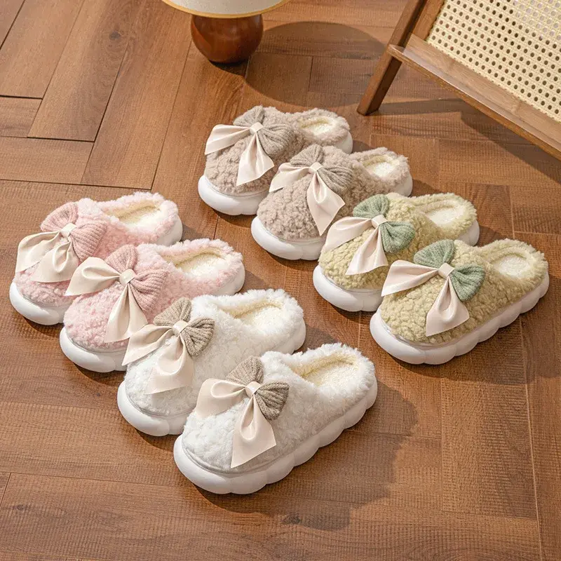 Women's Autumn Winter Warm Fleece-Lined Cotton Slippers Indoor Home Use Warm Foot Months Shoes Anti-Cold Plush Slippers Wholesal