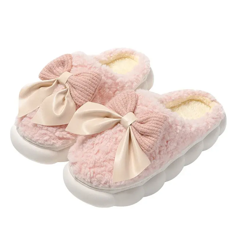 Women's Autumn Winter Warm Fleece-Lined Cotton Slippers Indoor Home Use Warm Foot Months Shoes Anti-Cold Plush Slippers Wholesal