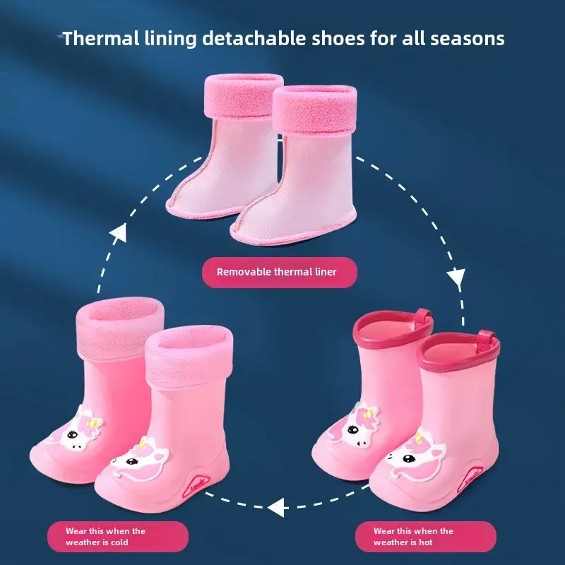 Children's Rain Boots Detachable Inner Lining Thickened Fleece Lined Rain Boots Autumn/Winter New Style Cotton Sock Liner