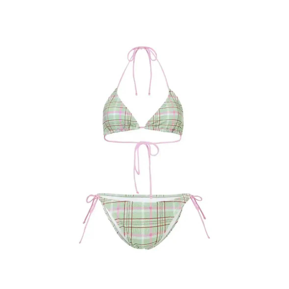 Retro Korean Style Bikini Set Women's Beach Vacation Checkered Small Chest Sexy Separate Swimwear Female Model Beachwear