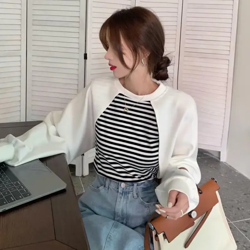 Women's Oversize Sweatshirt Loose Fit Design Sensation Autumn Trendy Top Color Block round Neck Full Sleeve Thin Summer