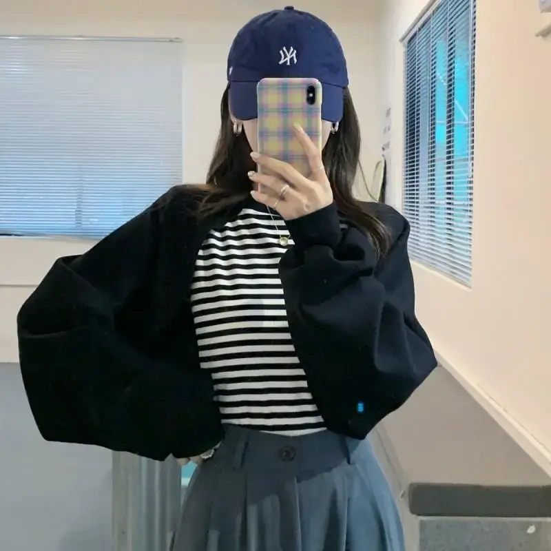 Women's Oversize Sweatshirt Loose Fit Design Sensation Autumn Trendy Top Color Block round Neck Full Sleeve Thin Summer