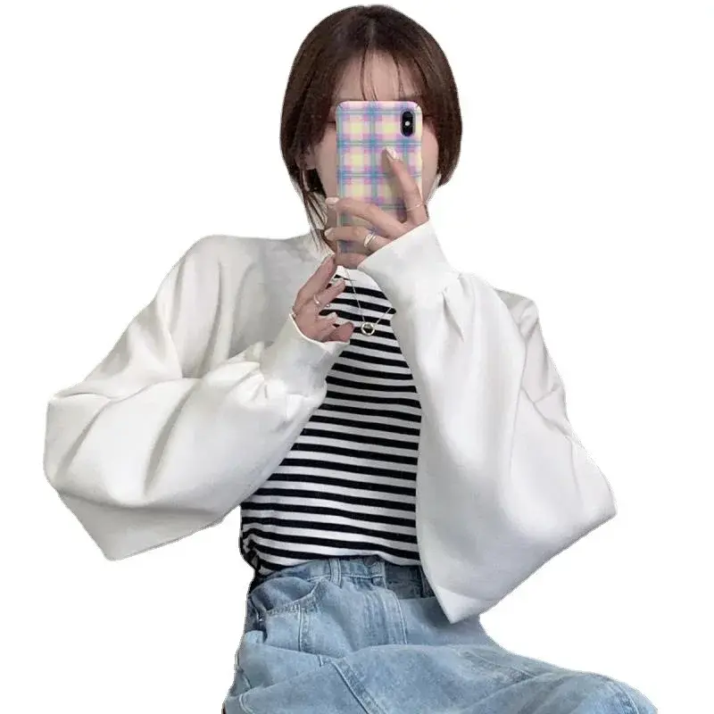Women's Oversize Sweatshirt Loose Fit Design Sensation Autumn Trendy Top Color Block round Neck Full Sleeve Thin Summer