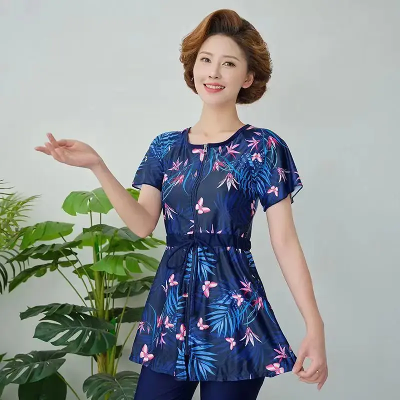 Conservative Mom Swimsuit Hot Sale Of The Season New Large Size Slimming Mid-Aged And Elderly Sports Separate Ladies Hot Spring
