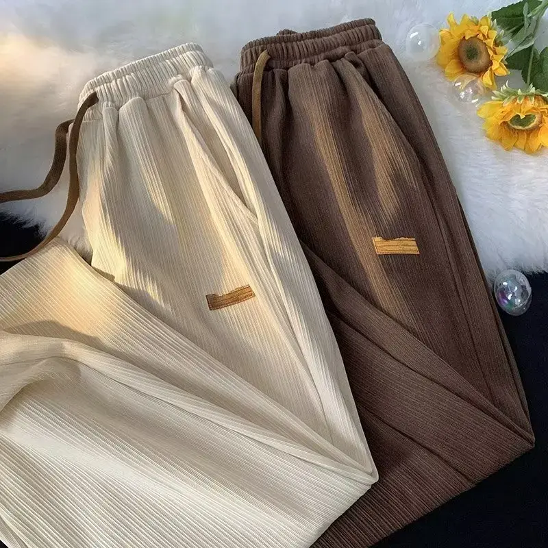 2023 Summer New Ice Silk Pants Men's Women's Loose-fit Straight-leg Wide-leg Korean Trendy Brand Versatile Casual Trousers