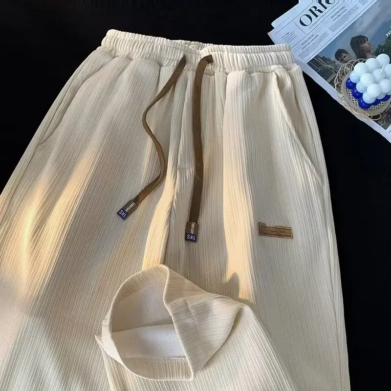 2023 Summer New Ice Silk Pants Men's Women's Loose-fit Straight-leg Wide-leg Korean Trendy Brand Versatile Casual Trousers