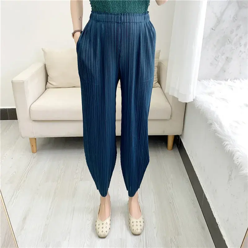 Casual Harem Pants Pleated Slimming Fashionable Summer New Style Grandmother Nine Points Gored Skirt Pants Elegant Commuting