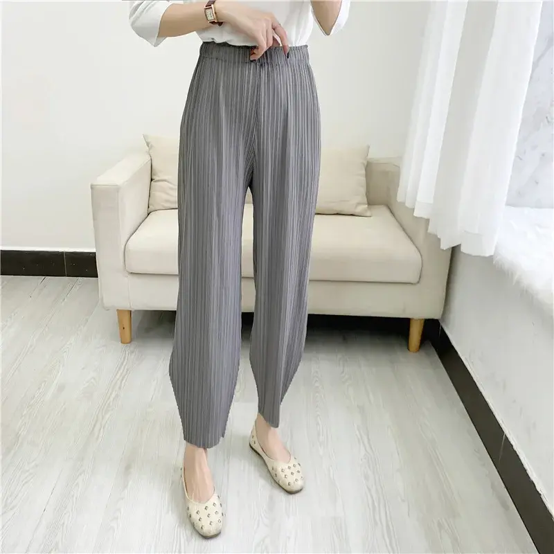 Casual Harem Pants Pleated Slimming Fashionable Summer New Style Grandmother Nine Points Gored Skirt Pants Elegant Commuting