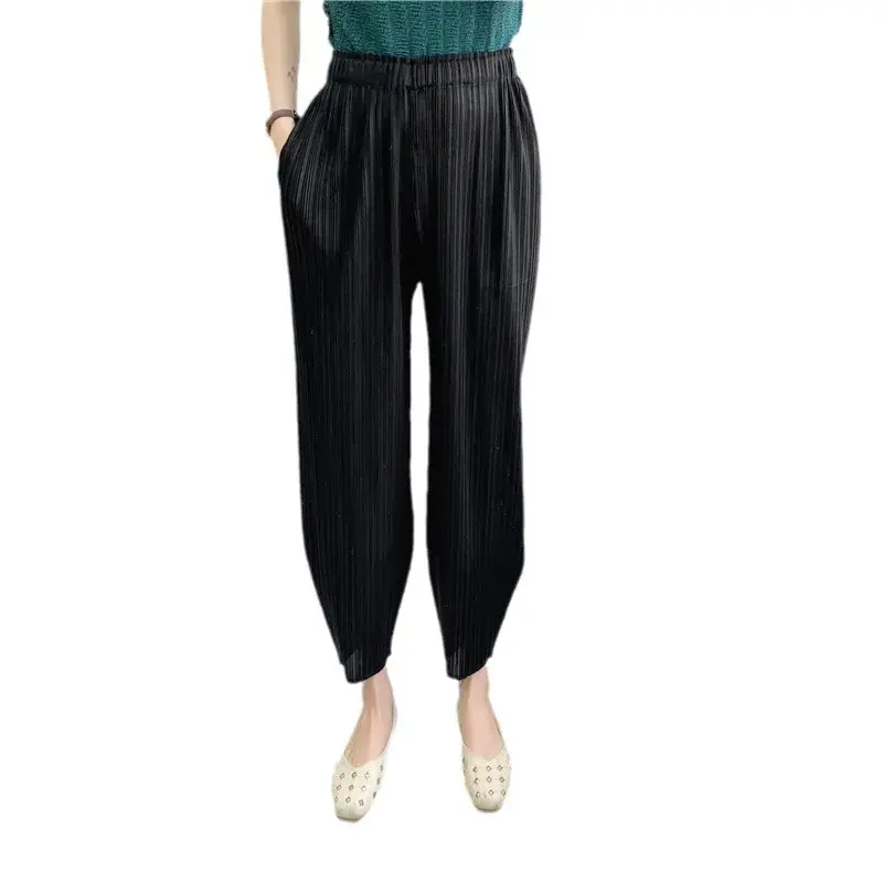 Casual Harem Pants Pleated Slimming Fashionable Summer New Style Grandmother Nine Points Gored Skirt Pants Elegant Commuting