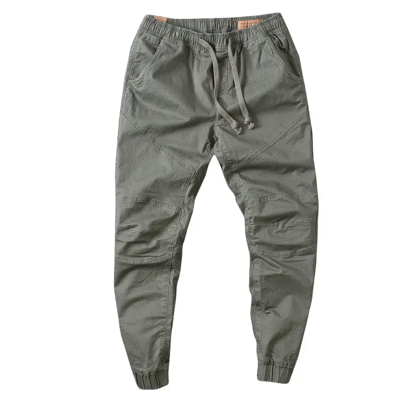Japanese Vintage Casual Cargo Pants Men's Black Loose-fit Straight-leg Sports 9/4 Drawstring Ankle Pants Men Summer