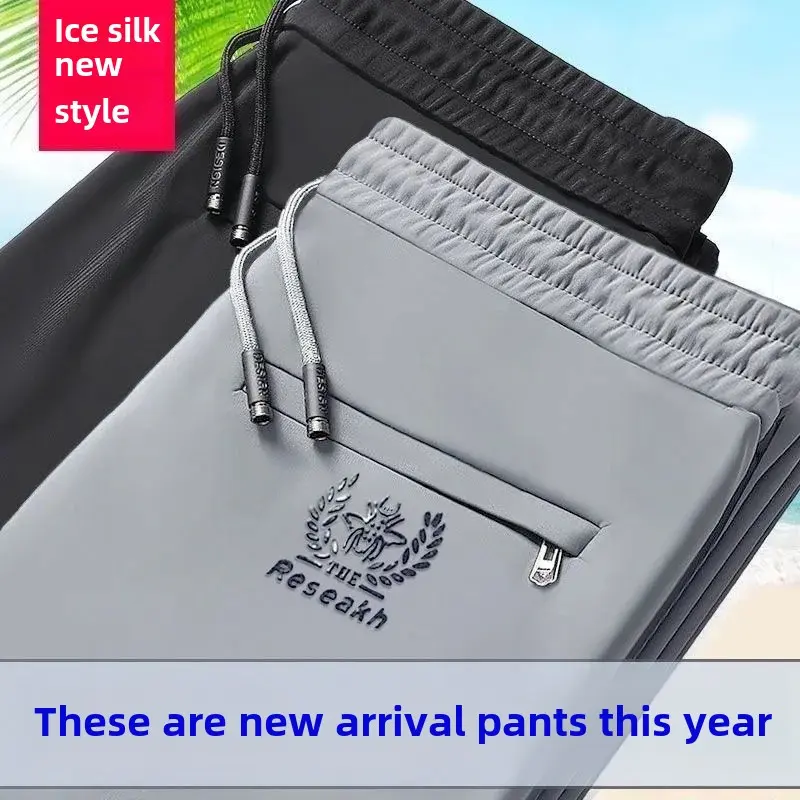 Men's Ice Silk Straight-leg Pants Casual Business Long Trousers Quick-drying Trendy Slim Fit Sports Pants
