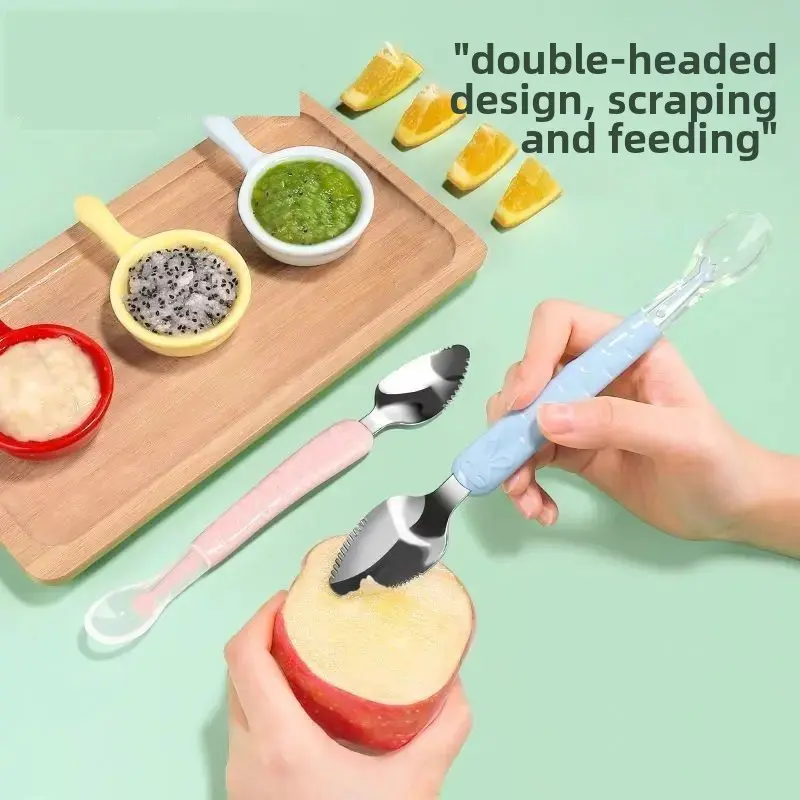 Baby Fruit Scraper Spoon Silicone Material Child Feeding Tool Essential Kitchen Utensil For Infants And Toddlers
