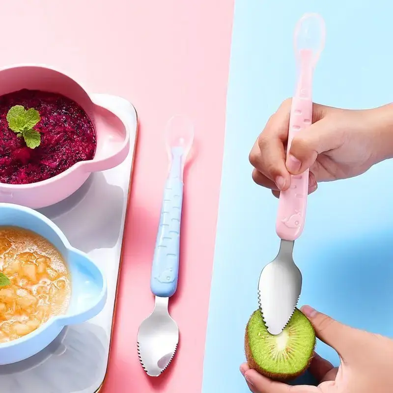 Baby Fruit Scraper Spoon Silicone Material Child Feeding Tool Essential Kitchen Utensil For Infants And Toddlers