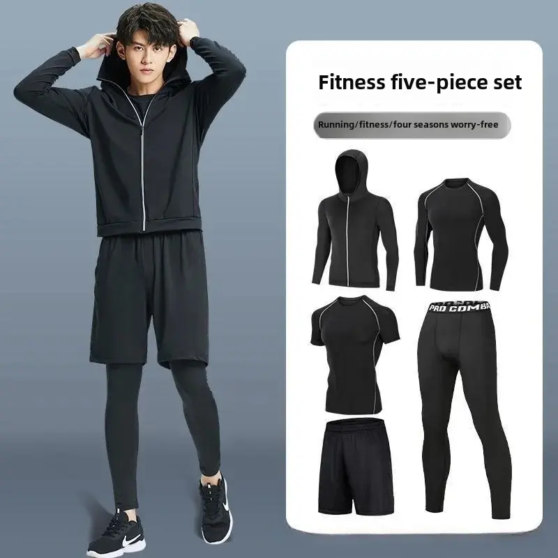 Men's Fitness Morning Run Suit Ice Silk Quick Dry Swimming Trunks Cycling Tight Bodygear round Neck Sportswear from Mainland Chi