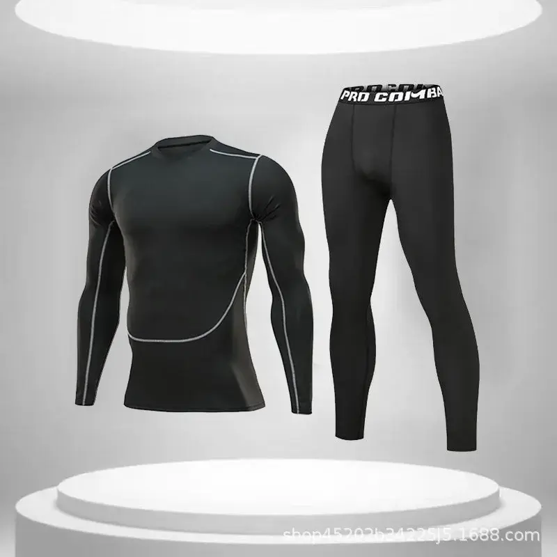 Men's Fitness Morning Run Suit Ice Silk Quick Dry Swimming Trunks Cycling Tight Bodygear round Neck Sportswear from Mainland Chi