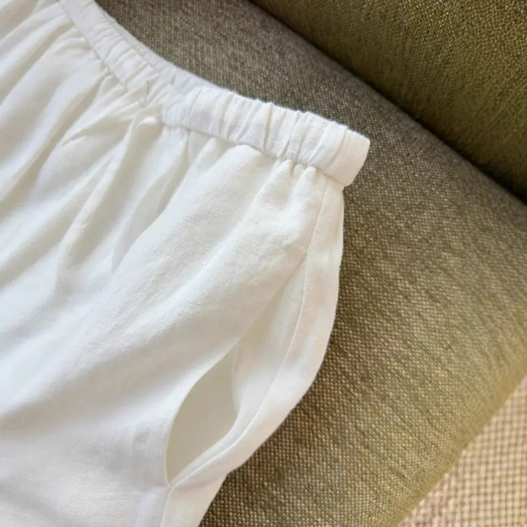 Comfortable Pure Linen Straight Leg Pants with Elastic Waist And Belt Design Ideal for Women High Quality Product Recommended