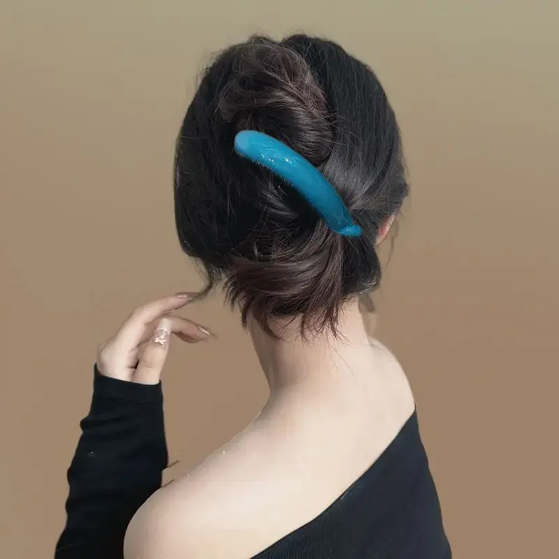 Peacock Blue Hair Clip Women's High Ponytail Shark Clamp Elegant Hairdo Professional Salon Hair Accessories