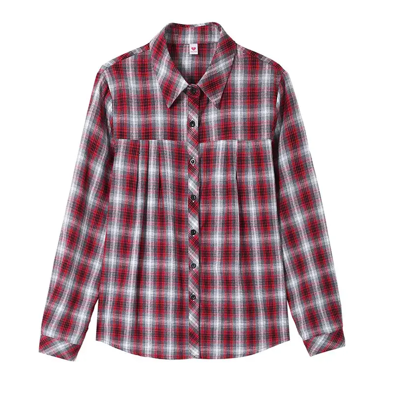 Elegant Plaid Cotton Shirt For Women Long Sleeve Autumn New Style Versatile Fashionable Small Size Loose Fit Elegant Jacket