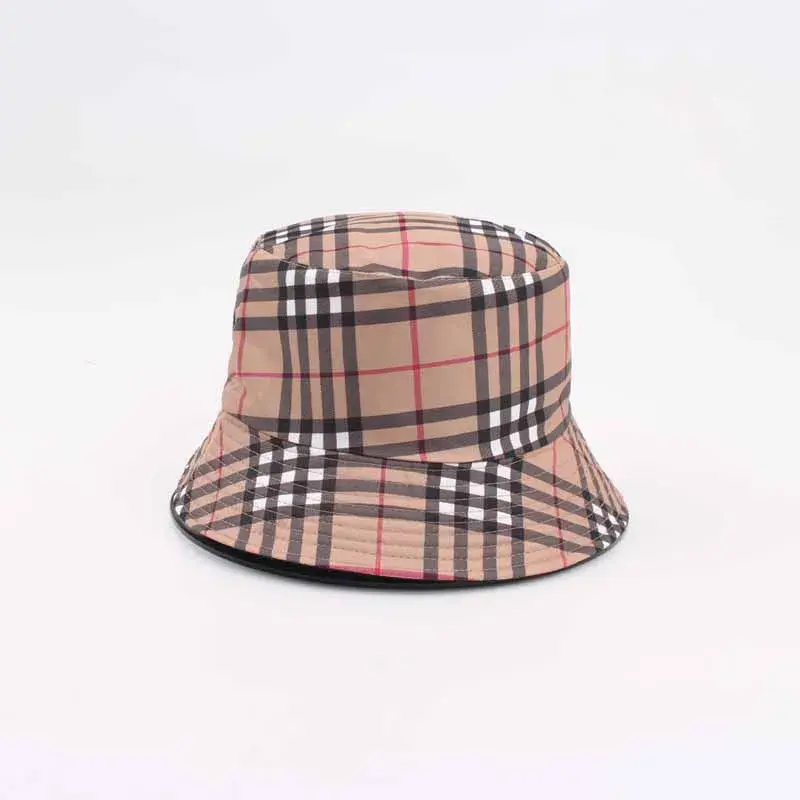 Casual Plaid Fishing Cap Spring Summer Bucket Hat Double-Sided Wear Couple Sunshade Hat Leisure Sun Protection Hat Trendy Brand 