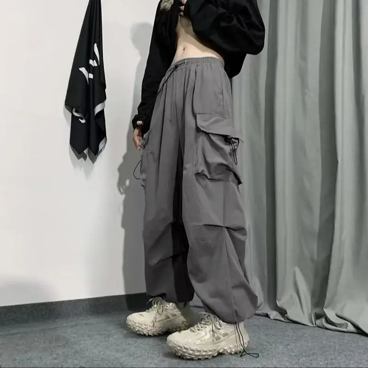 American Style High Street Design Sensibility Loose-Fit Casual Pants For Men Mid-Calf Length Wide Leg Pants
