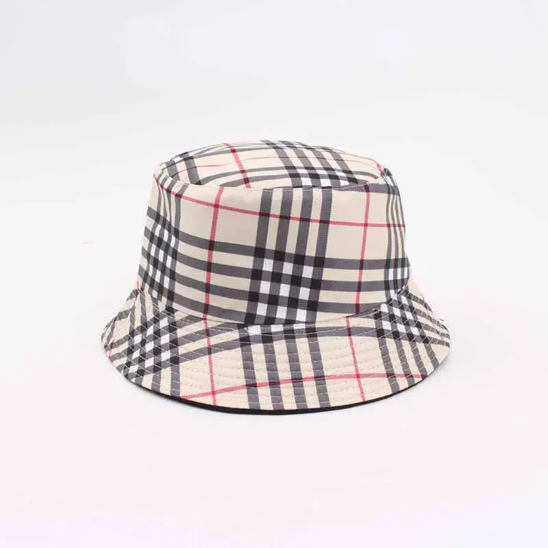 Casual Plaid Fishing Cap Spring Summer Bucket Hat Double-Sided Wear Couple Sunshade Hat Leisure Sun Protection Hat Trendy Brand 