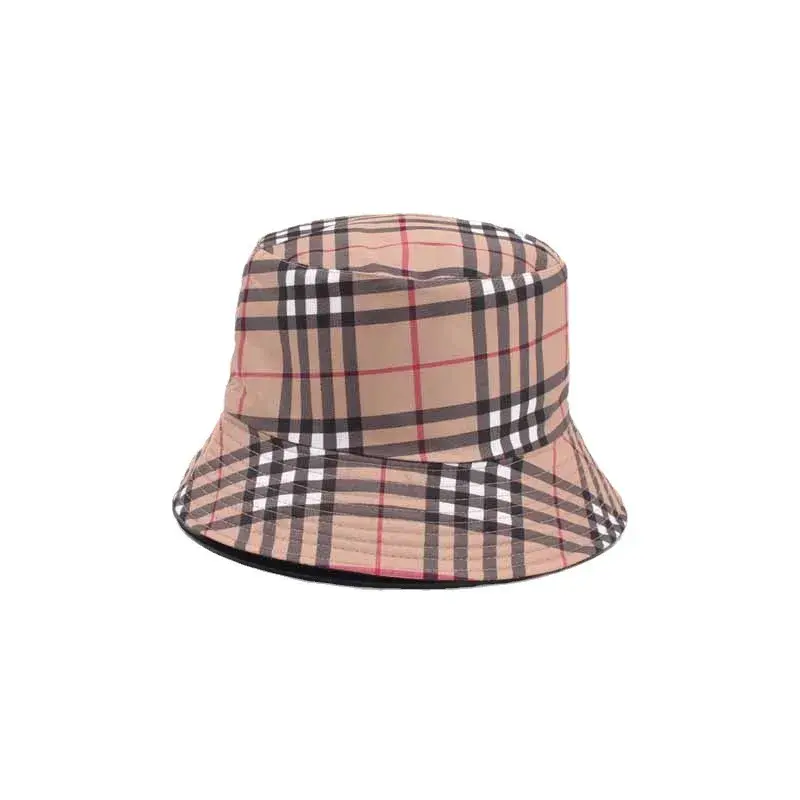 Casual Plaid Fishing Cap Spring Summer Bucket Hat Double-Sided Wear Couple Sunshade Hat Leisure Sun Protection Hat Trendy Brand 