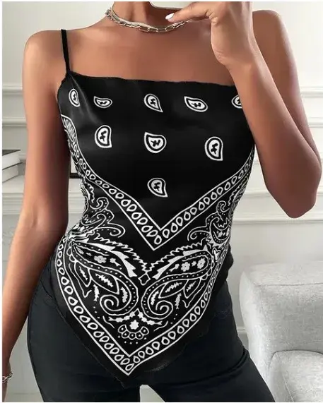 Hot Sale Of The Season Cross-Border Wish Independent Station Vest Small Strap Printed Fake Apron Backless Polyester Blend Women'