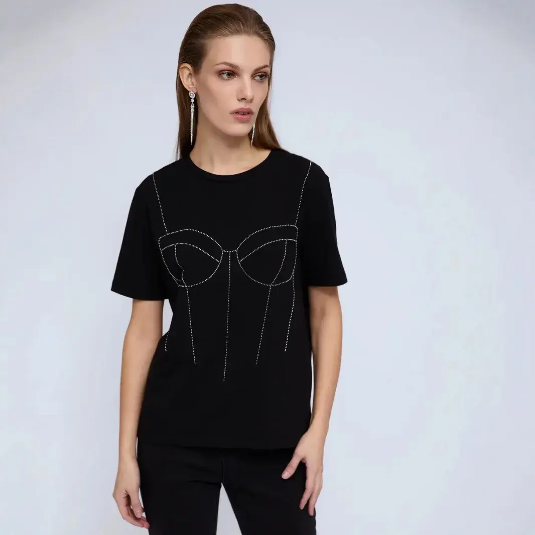 Elegantbf Slimming 100% Pure Cotton Short Sleeve T-Shirt Niche Stylish Embroidered Sweet Spicy Loose Fit Top Ins
