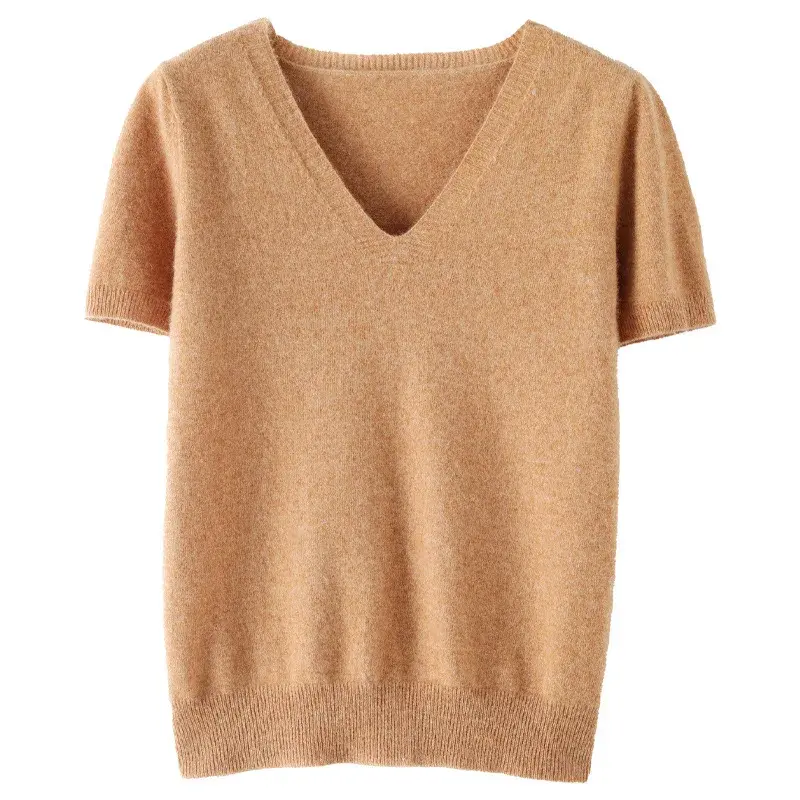 Summer New Knit Short Sleeve V-Neck Slimming Cropped Top For Women Elegant Smooth Slim Fit Half Sleeve Inner Outer Wear Design