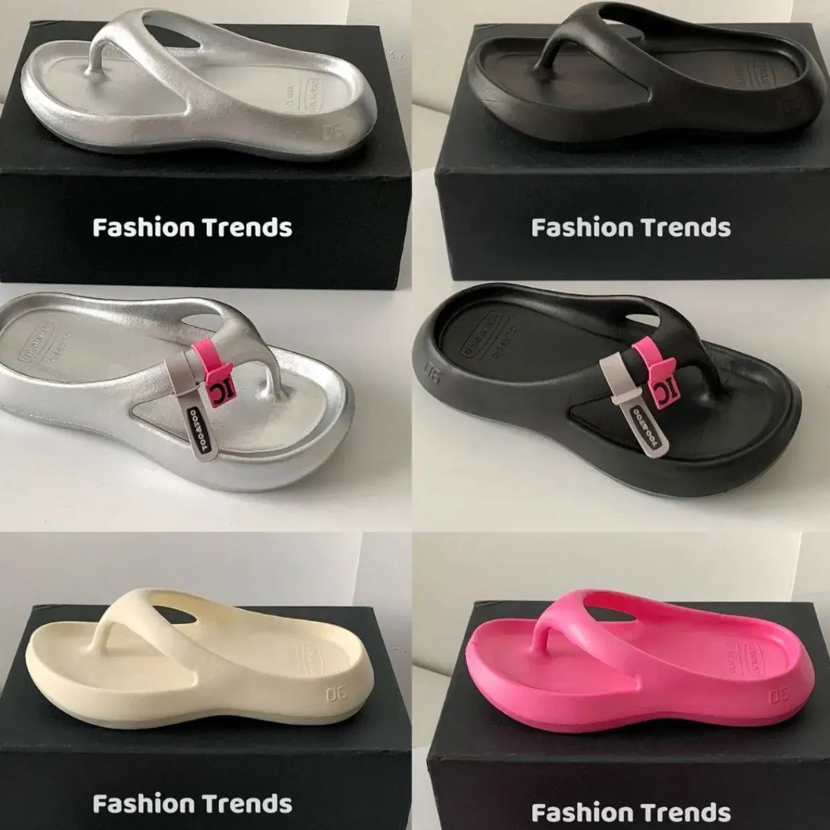 Korean Celebrity Endorsed Silver Thong Slippers Fashionable Niche EVA Versatile Comfortable Thick Heel Heightening Beachwear