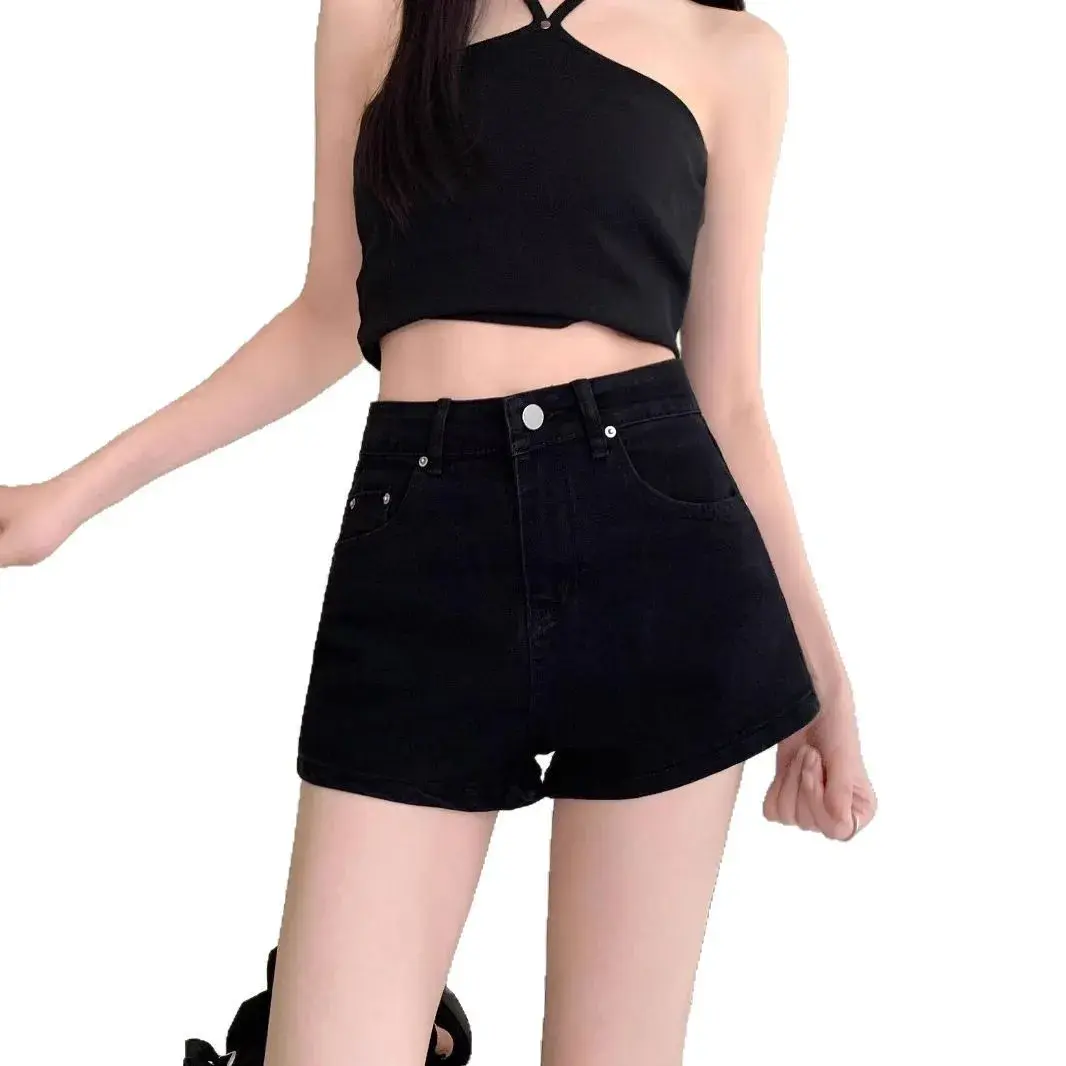 American Washed Embroidered High Waist Slim Fit Elastic Black Jeans Shorts Women Summer Style Low Waist Chinese Production