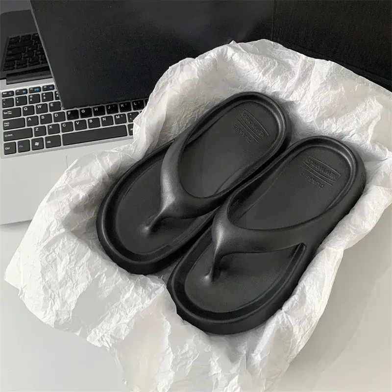 Korean Celebrity Endorsed Silver Thong Slippers Fashionable Niche EVA Versatile Comfortable Thick Heel Heightening Beachwear