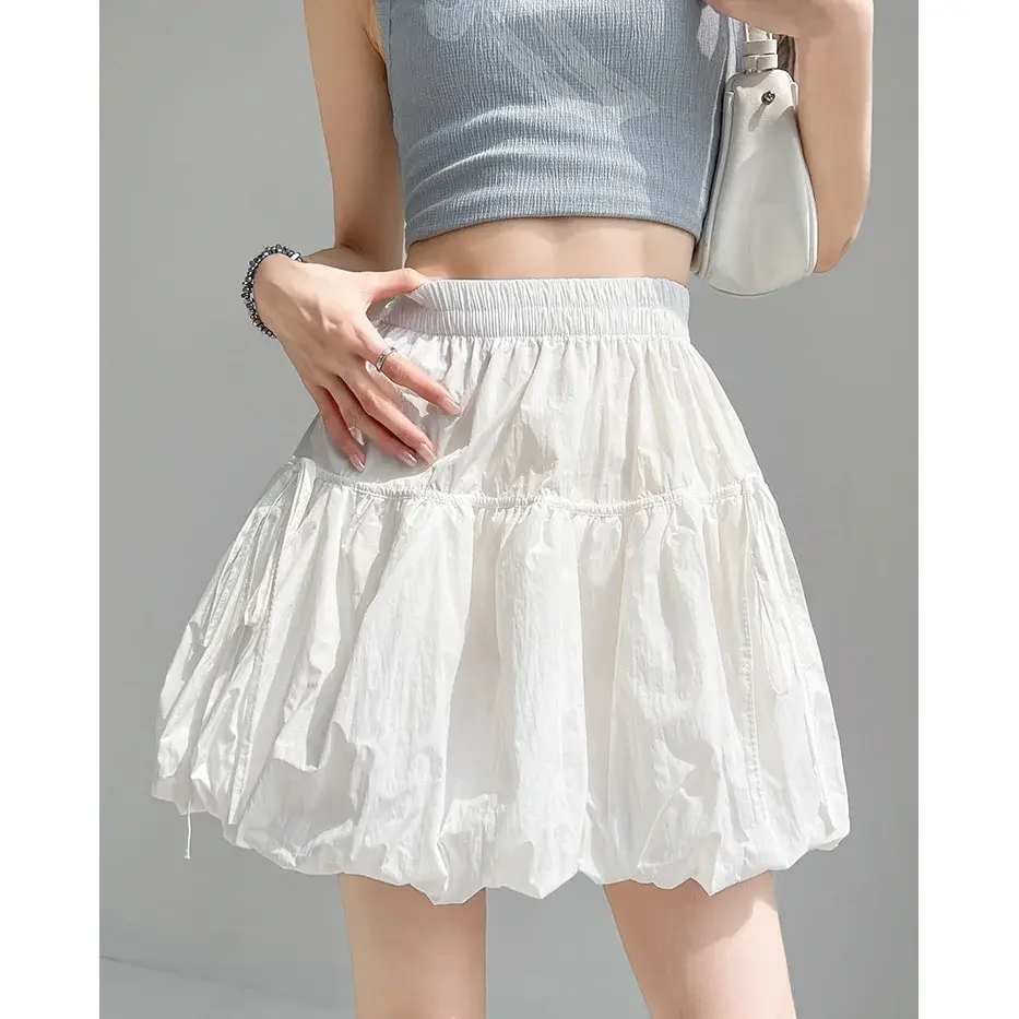 High Waist Grey Puffy Flower Bud Short Skirt Women's Summer A- Line Half Skirt Pants Skirt Style None( AE Stock) China Origin