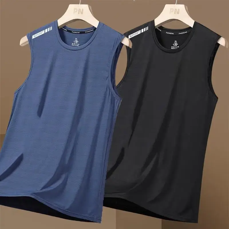 Summer Ice Silk Vest Men's Quick Dry Sleeveless Mesh T-shirt Loose Fit Cross Body Sports Armless Tank Top