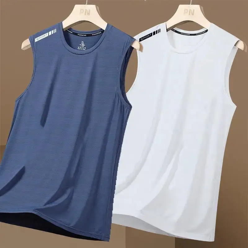Summer Ice Silk Vest Men's Quick Dry Sleeveless Mesh T-shirt Loose Fit Cross Body Sports Armless Tank Top