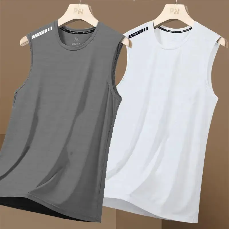 Summer Ice Silk Vest Men's Quick Dry Sleeveless Mesh T-shirt Loose Fit Cross Body Sports Armless Tank Top